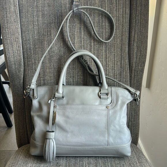 TIGNANELLO Versatile Gray Soft Leather Shoulder Crossbody Handbag Purse Tote Zip - Picture 1 of 16